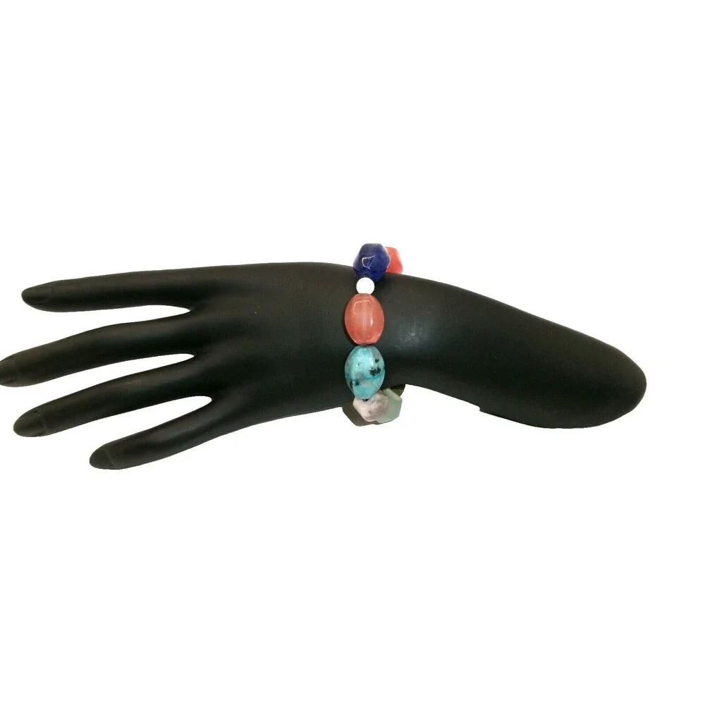 Chunky Multi Gemstone Bracelet Strung Faceted Beads Toggle Clasp 8 inches